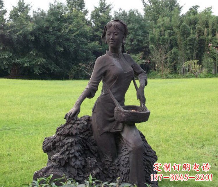 合肥铜雕园林采茶女孩人物雕塑