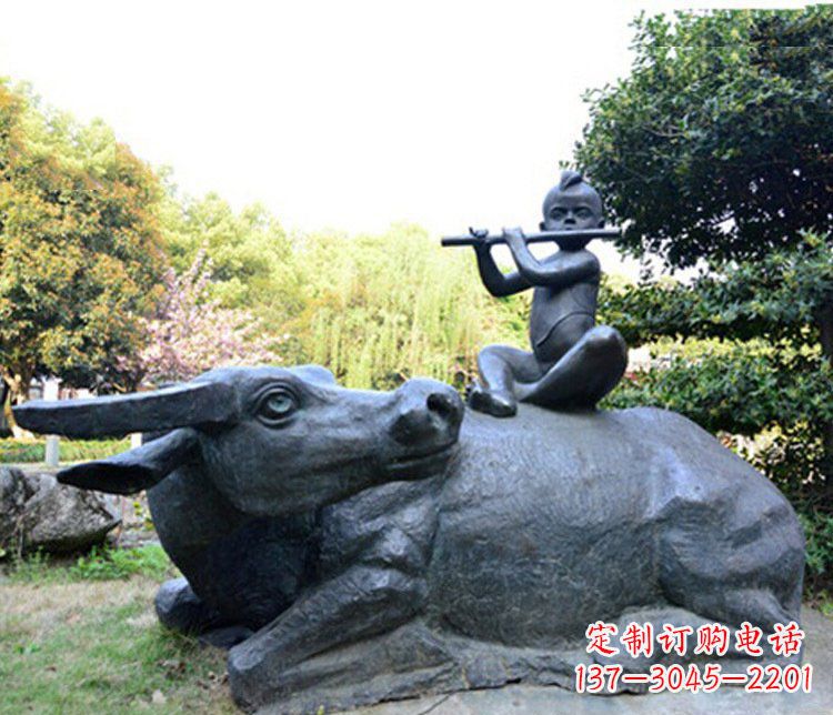 合肥铜雕园林牧童骑牛景观摆件