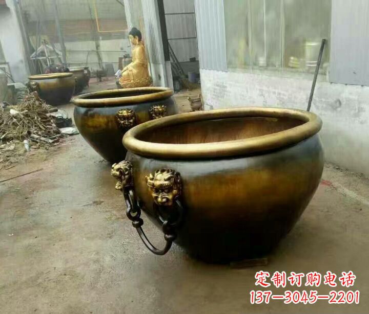 合肥铜雕圆形荷花水缸雕塑 (2)