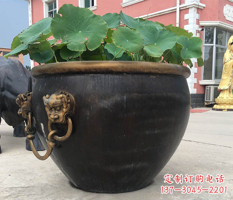 合肥铜雕圆形荷花水缸雕塑 (3)