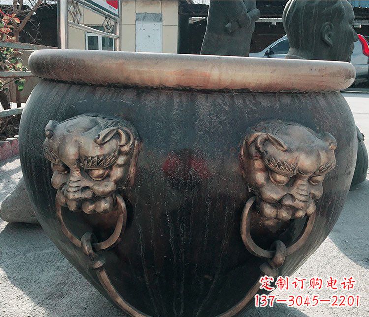 合肥铜雕圆形荷花水缸雕塑 (6)
