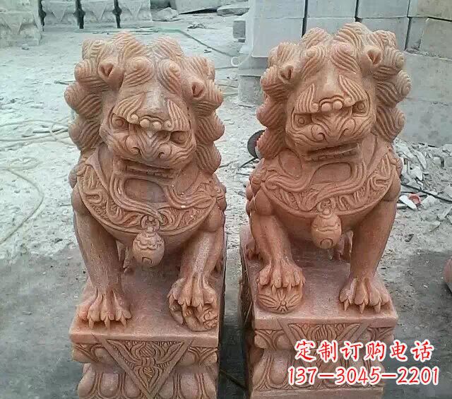 合肥晚霞红传统狮子石雕