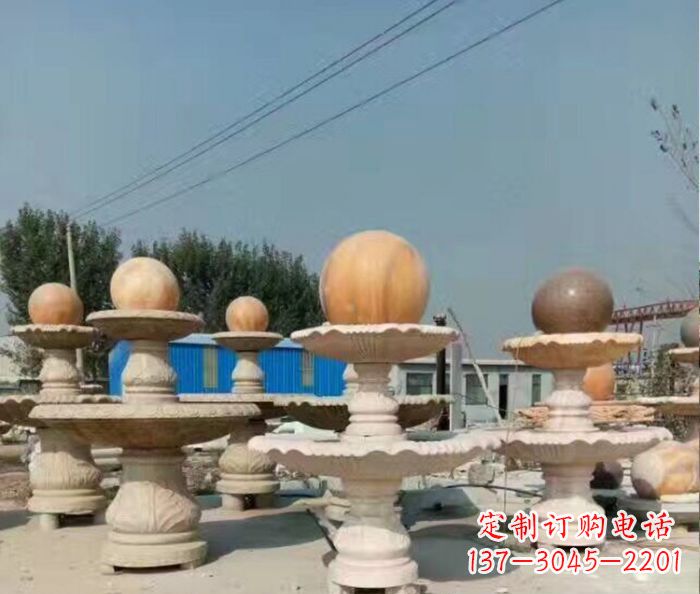 合肥晚霞红多层风水球喷泉石雕