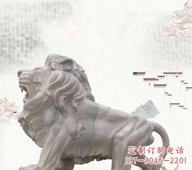 合肥晚霞红公园动物仿真狮子石雕