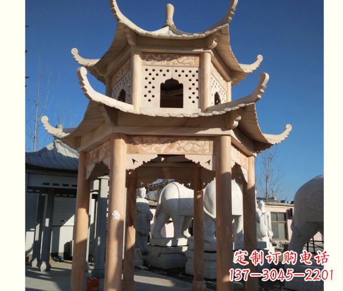 合肥晚霞红公园双层六角凉亭石雕 (2)