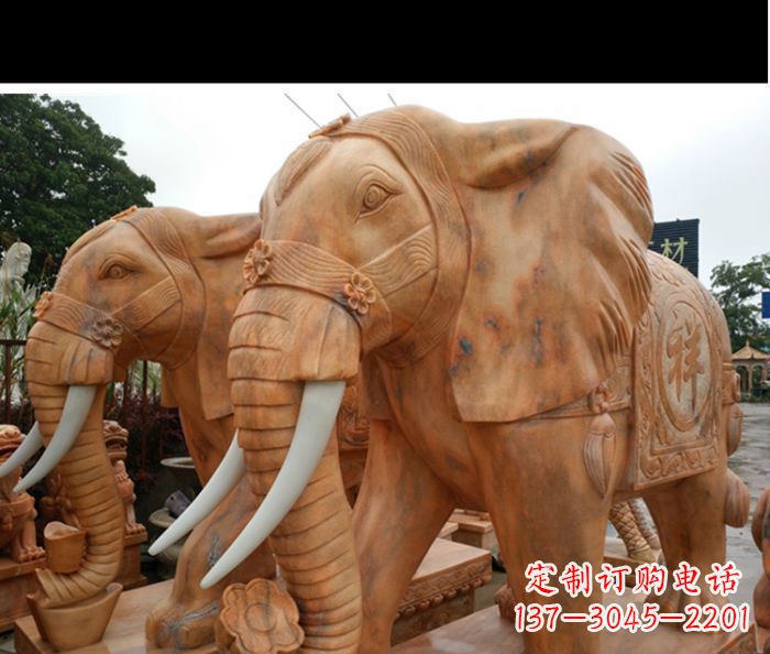 合肥晚霞红吉祥如意门口镇宅招财大象石雕 (3)