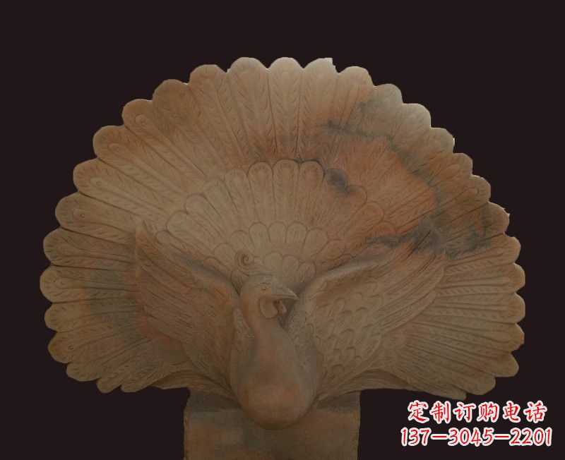 合肥晚霞红开屏孔雀石雕