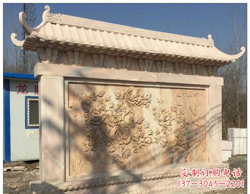 合肥晚霞红牡丹花浮雕影壁