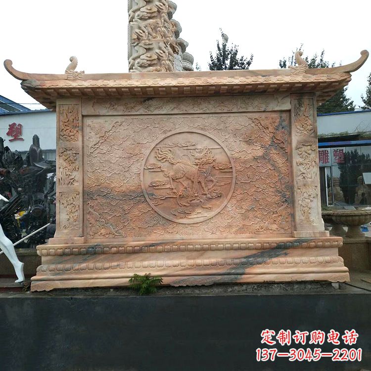 合肥晚霞红麒麟影壁墙石雕