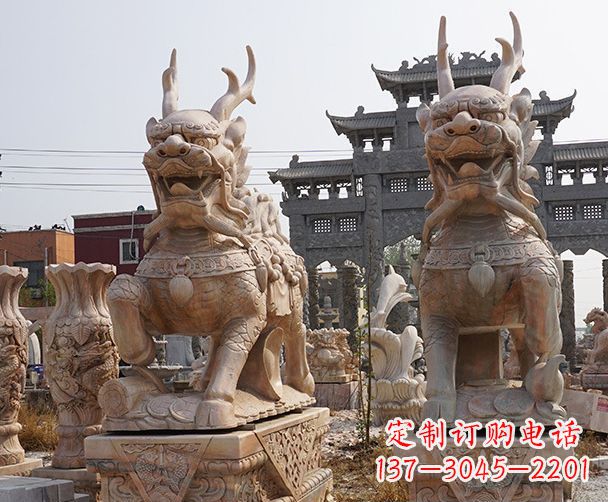合肥晚霞红瑞兽麒麟石雕 (2)