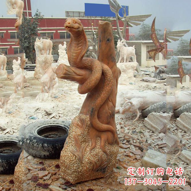 合肥晚霞红蛇石雕-12生肖动物雕塑