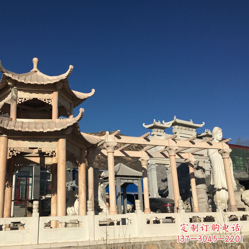 合肥晚霞红石雕凉亭花架