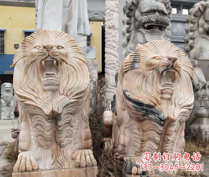 合肥晚霞红石雕欧式石狮子