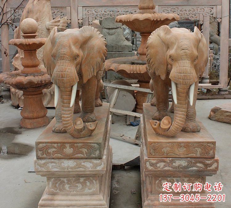 合肥晚霞红石雕元宝大象