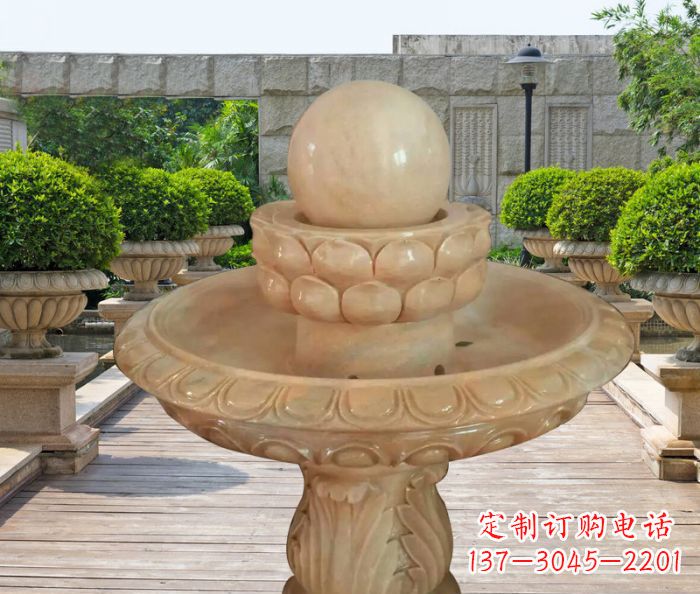 合肥晚霞红双层风水球公园喷泉石雕 (2)