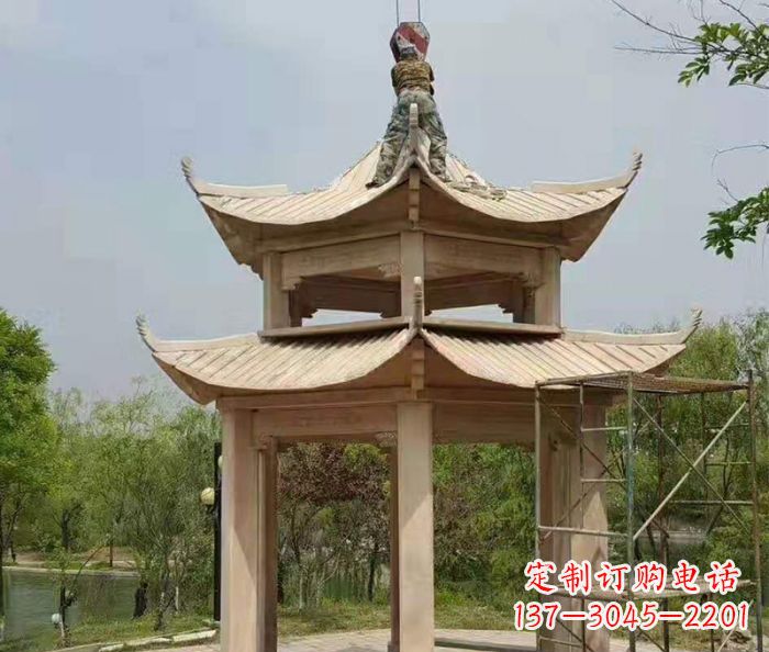 合肥晚霞红双层凉亭石雕 (2)