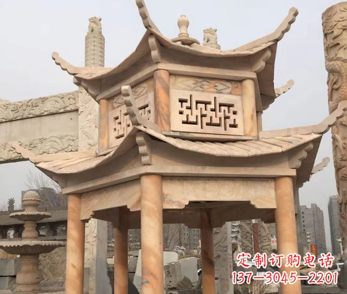 合肥晚霞红双层石雕凉亭