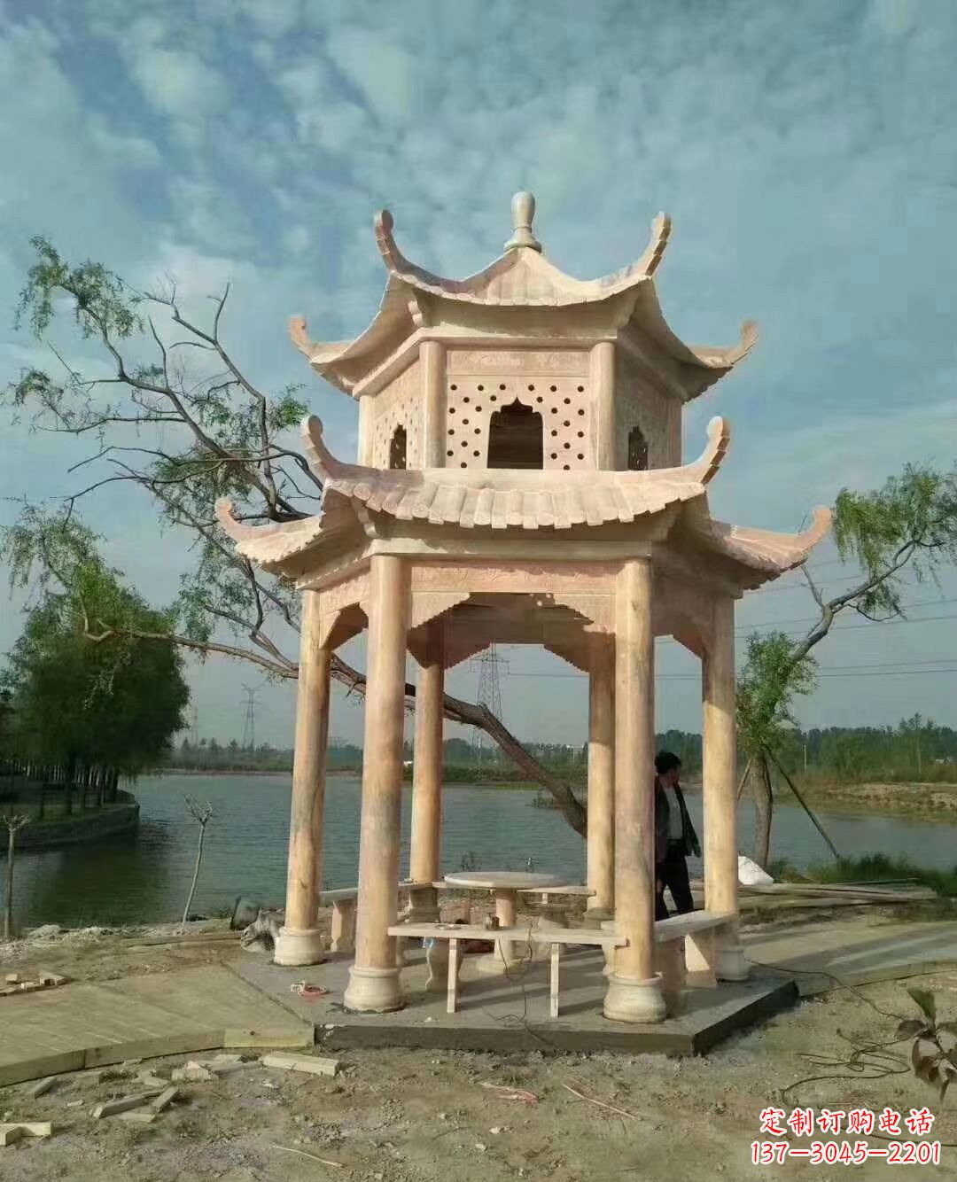 合肥晚霞红双层石凉亭 (2)