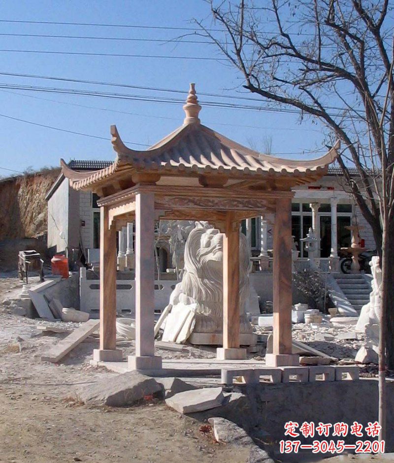合肥晚霞红四角凉亭景观石雕
