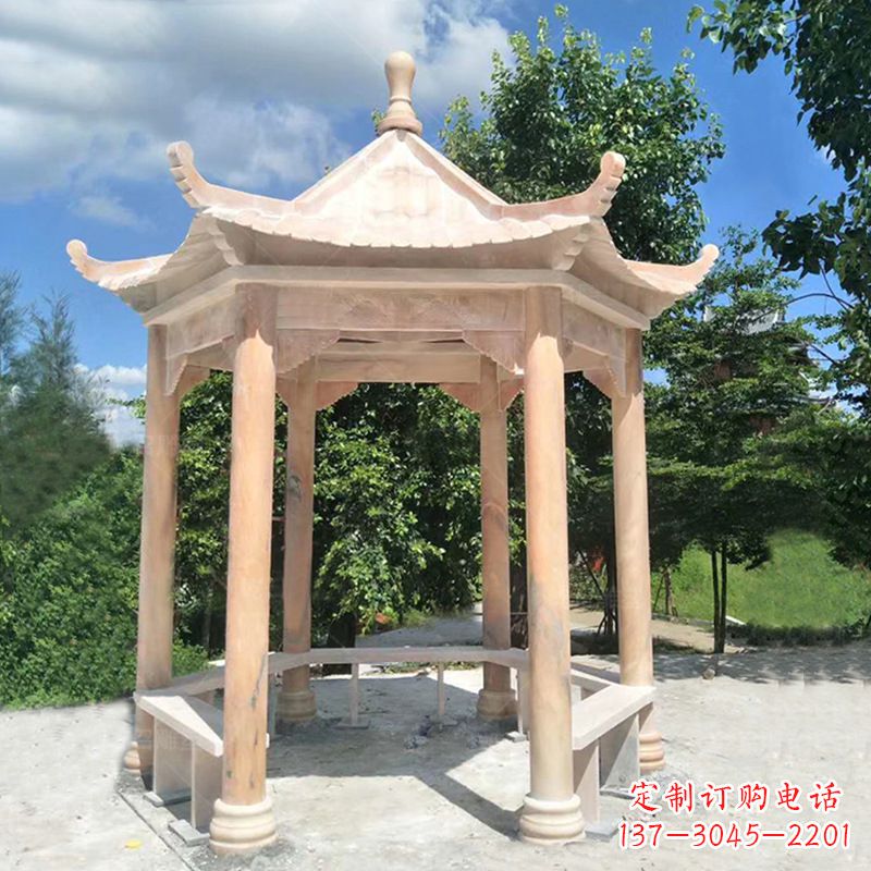 合肥晚霞红庭院石凉亭