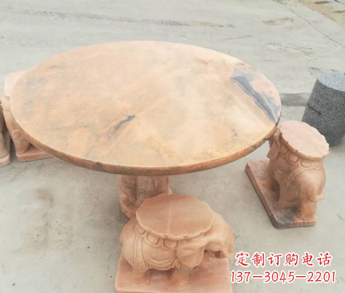合肥晚霞红小象桌凳别墅石雕 (4)