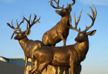 合肥三鹿登高鹿景观铜雕，让你秀智慧雕刻艺术