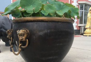 合肥铜雕圆形荷花水缸雕塑 (3)