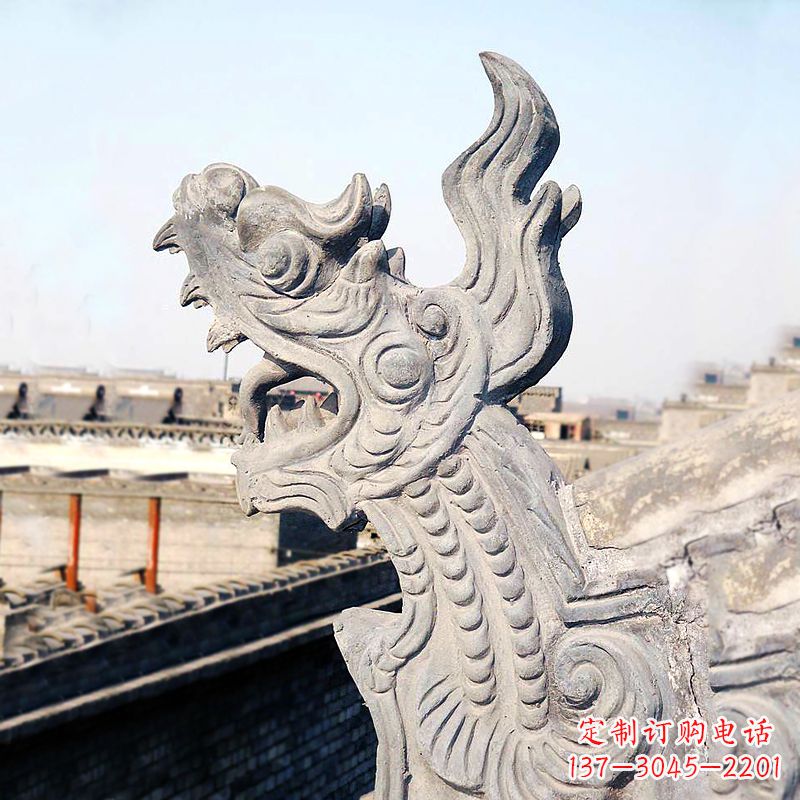 合肥屋脊鸱尾螭吻雕塑-古建装饰神兽动物雕塑