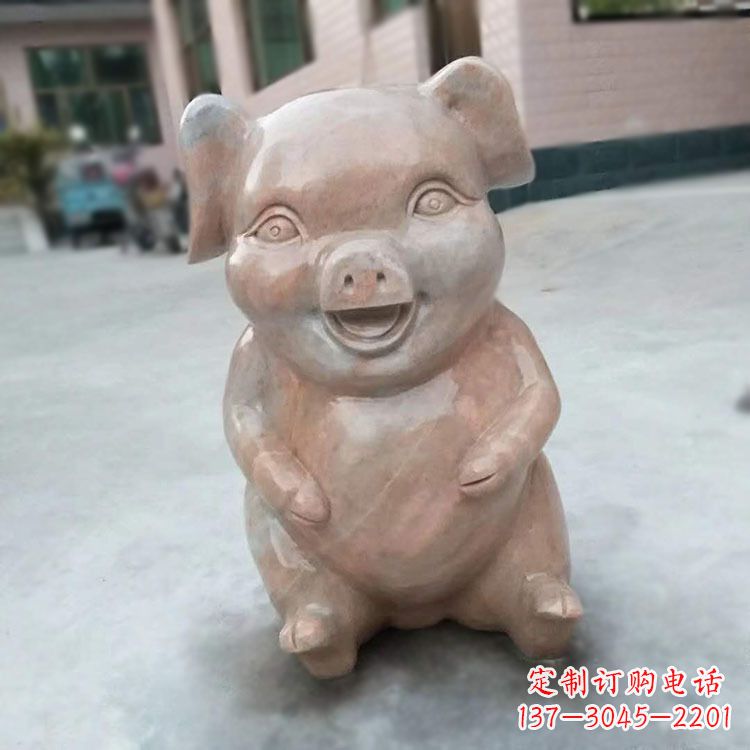 合肥喜庆的石雕猪-晚霞红大理石生肖动物雕塑