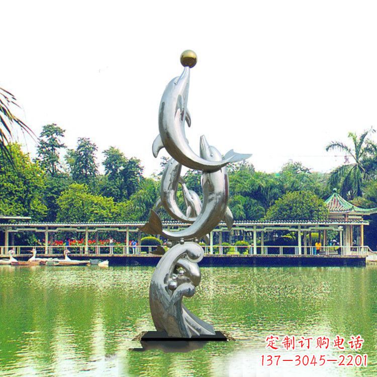 合肥戏球不锈钢海豚雕塑-园林水景动物景观