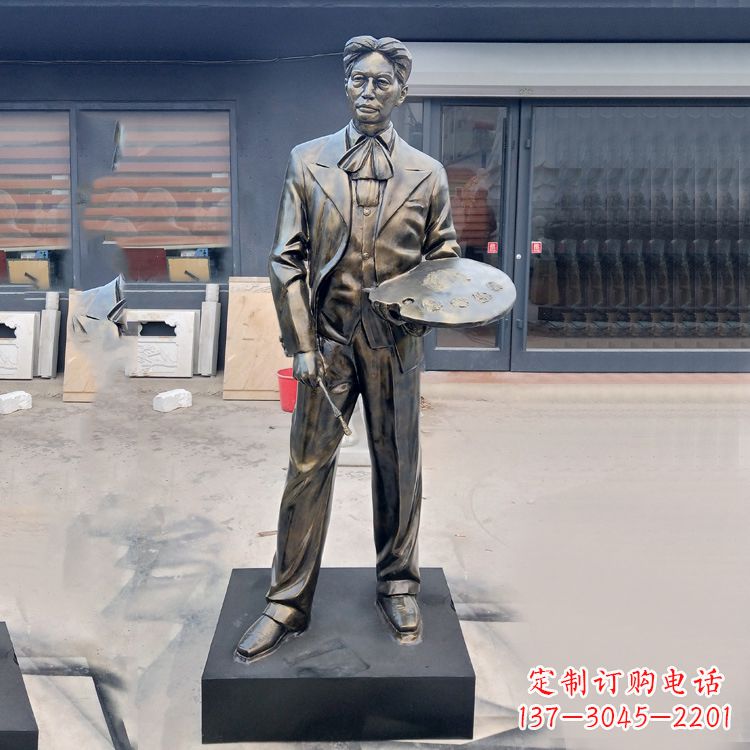 合肥现代画家徐悲鸿雕塑-玻璃钢仿铜名人雕像