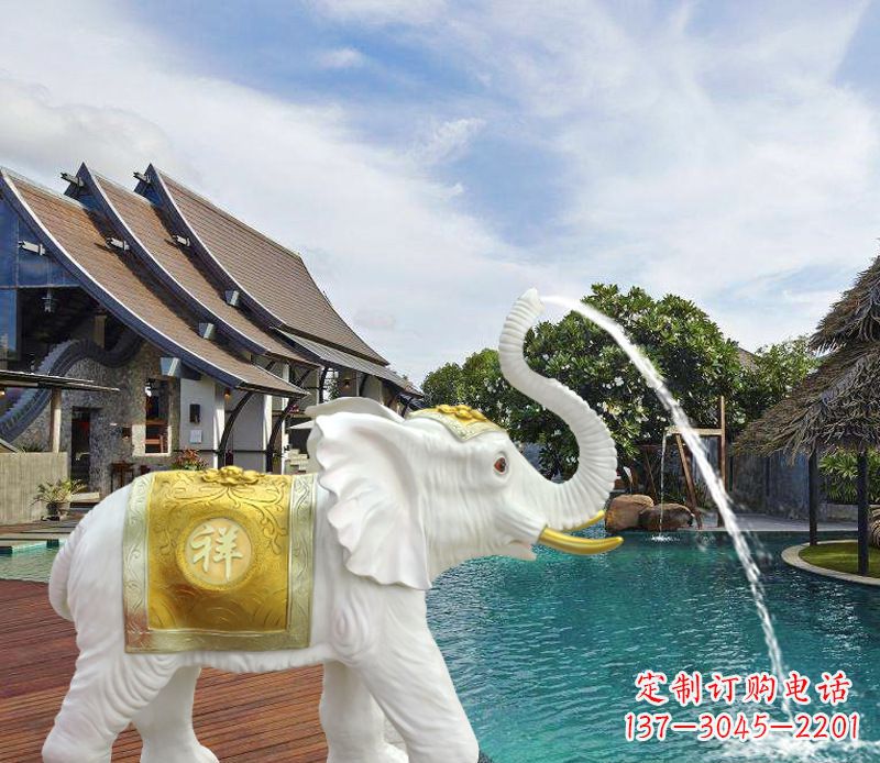 合肥祥瑞汉白玉喷泉喷水大象