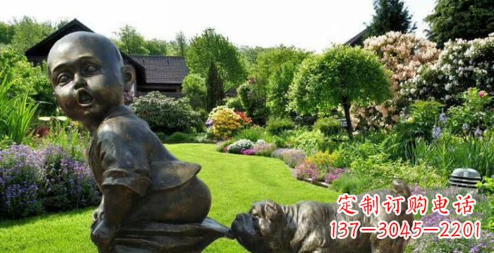 合肥小狗叼小孩裤子童趣铜雕
