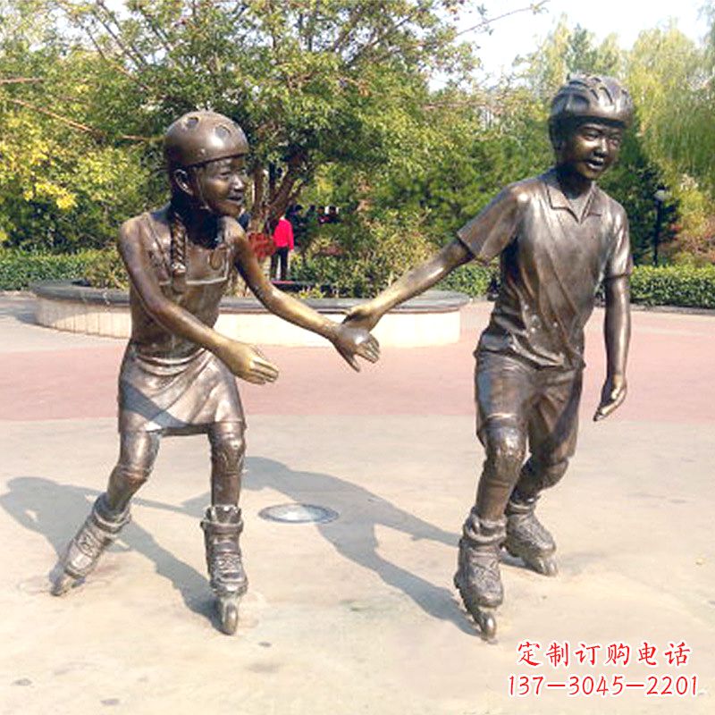 合肥小孩滑旱冰广场运动人物铜雕