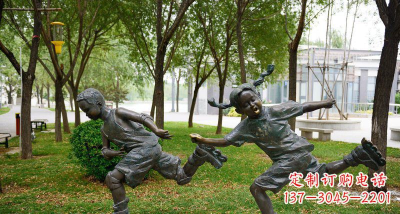 合肥小孩人物玩轮滑铜雕