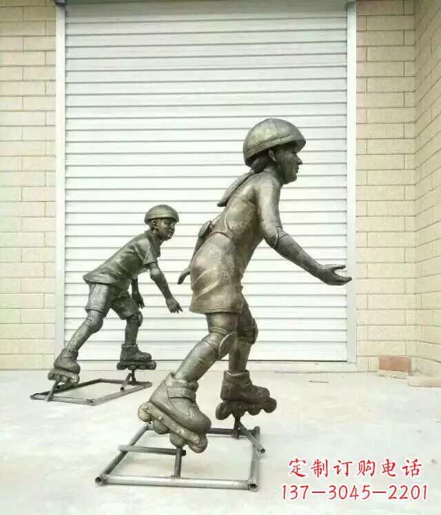 合肥小孩玩轮滑公园人物铜雕