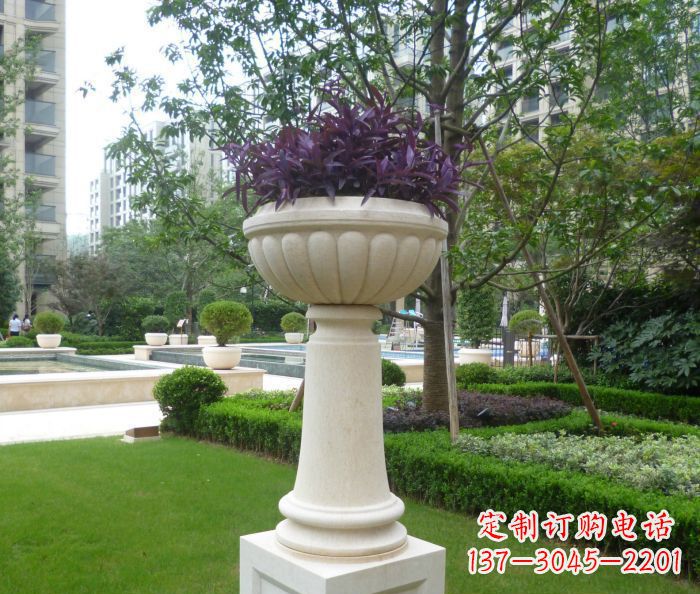 合肥小区景观汉白玉花盆石雕 (2)