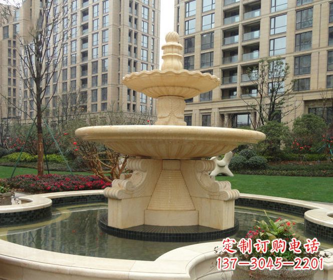 合肥小区景观晚霞红多层喷泉石雕 (3)