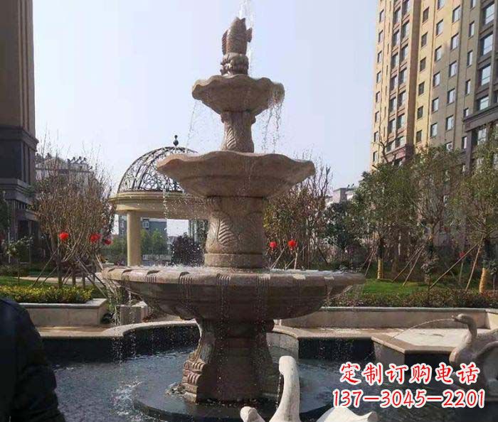 合肥小区景观晚霞红鲤鱼石雕喷泉