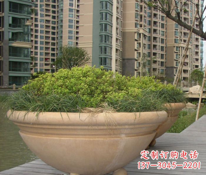 合肥小区景观晚霞红花盆石雕