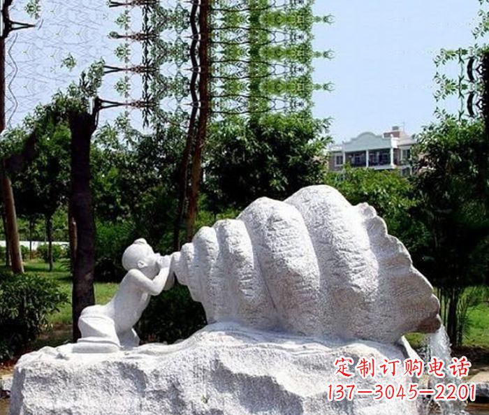 合肥小区景观小孩吹螺号石雕