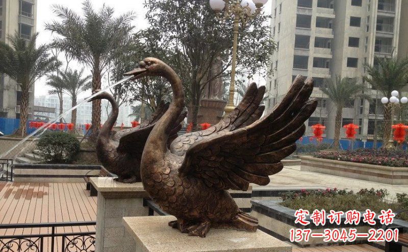 合肥小区喷水天鹅动物铜雕