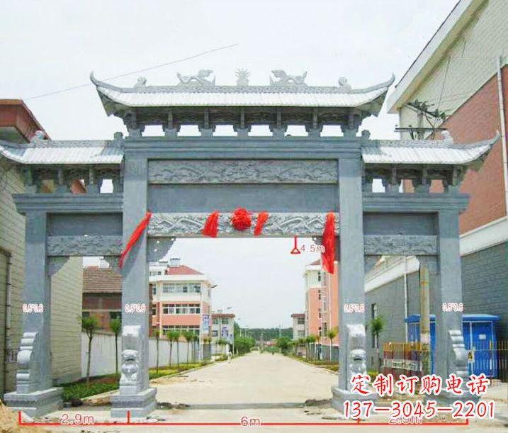 合肥小区三门牌坊石雕
