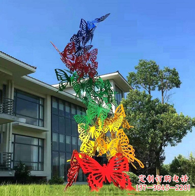 合肥小区园林不锈钢彩色蝴蝶景观雕塑