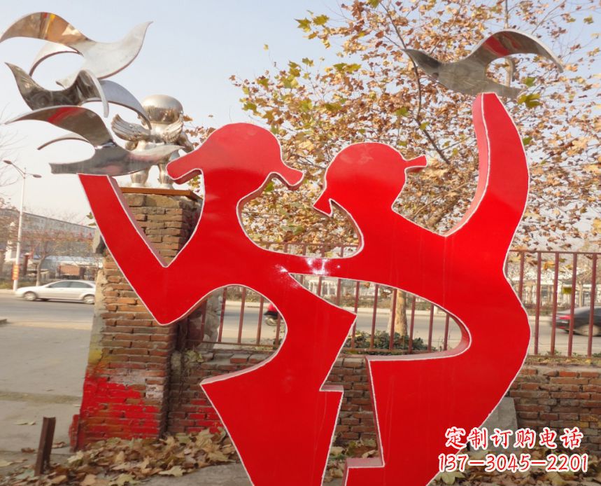 合肥校园不锈钢剪影人物和和平鸽雕塑