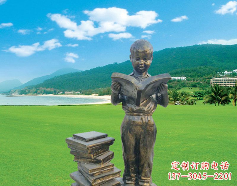 合肥校园看书的小男孩雕塑