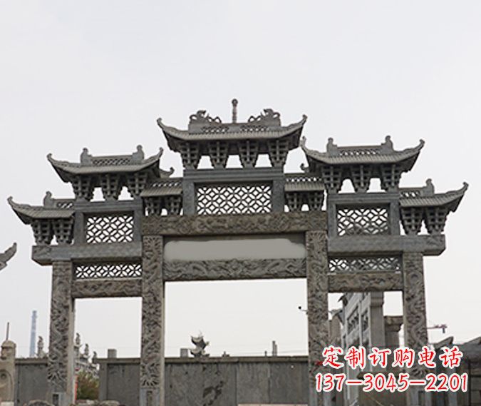 合肥园林仿古三门牌坊石雕 (4)