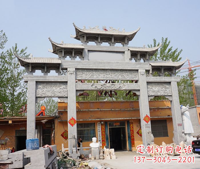 合肥园林仿古三门牌坊石雕 (5)