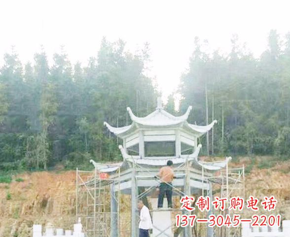 合肥园林仿古双层石凉亭景观石雕 (2)