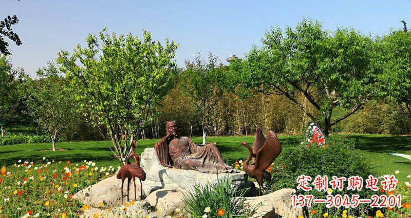 合肥园林古代人物仙鹤景观铜雕